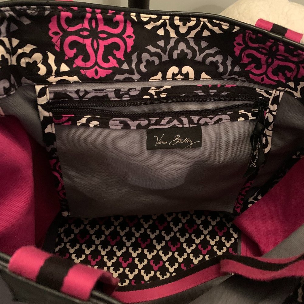 Vera Bradley Tote Black Grey Pink and White